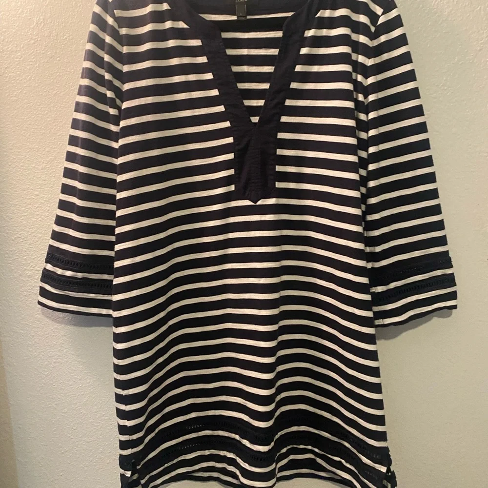 J. Crew Women Nautical Navy Blue White Striped Dress‎ Size Large